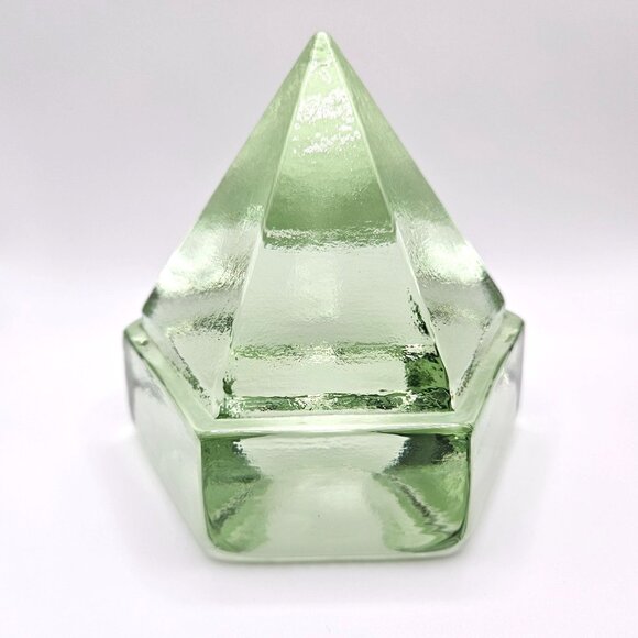 Vintage Large Ship Deck Hexagon Pyramid Prism Light Green Glass Maritime 4.5"X4"